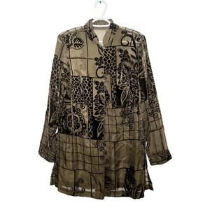 Coldwater‎ Creek burnout velvet button down tunic shirt womens large tapestry